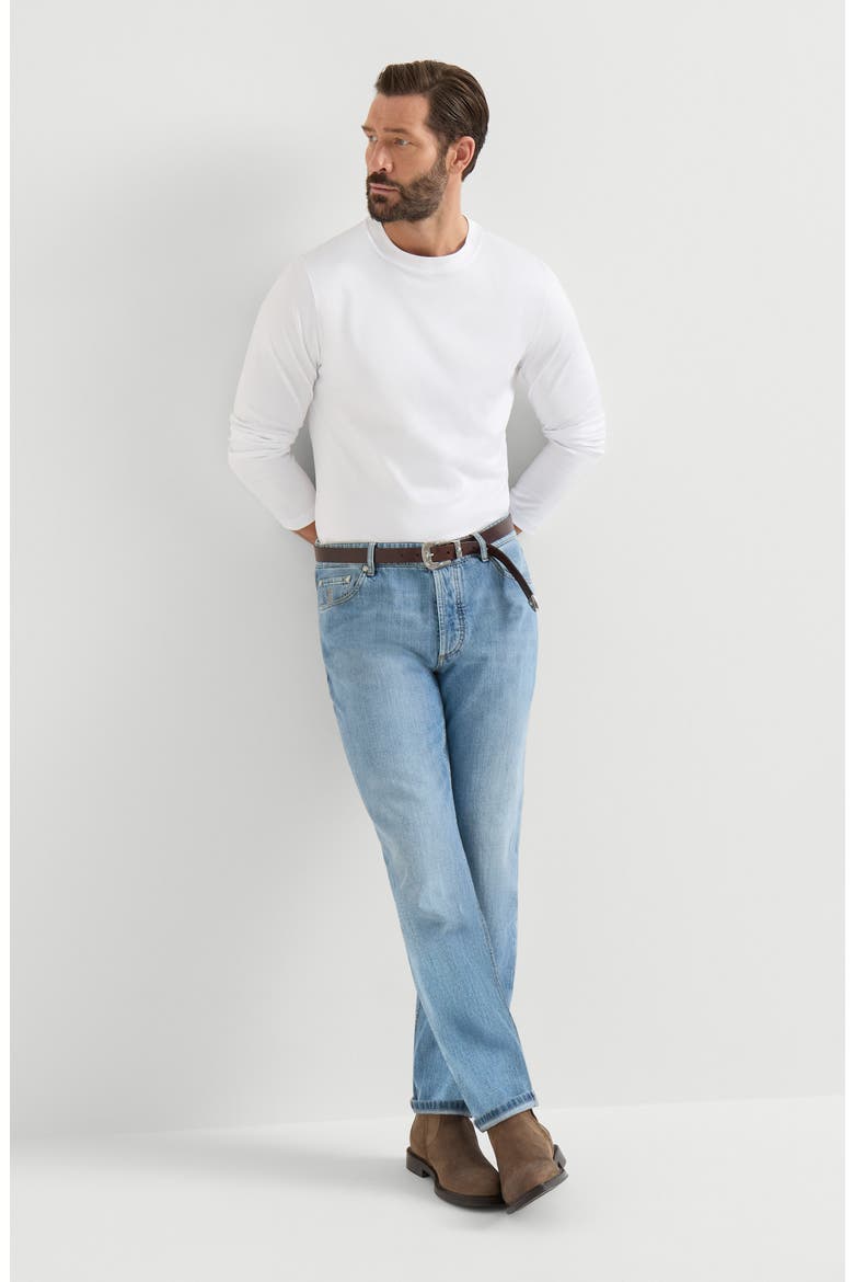 Lightweight denim traditional fit five-pocket trousers, Alternate, color, Light Denim