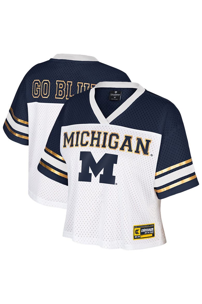 Women's Colosseum  White Michigan Wolverines Treasure Cropped Football Jersey, Main, color, White