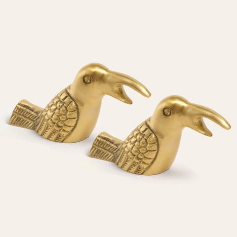 Lotus Brass Bird Decorative Object 2 Pcs Set