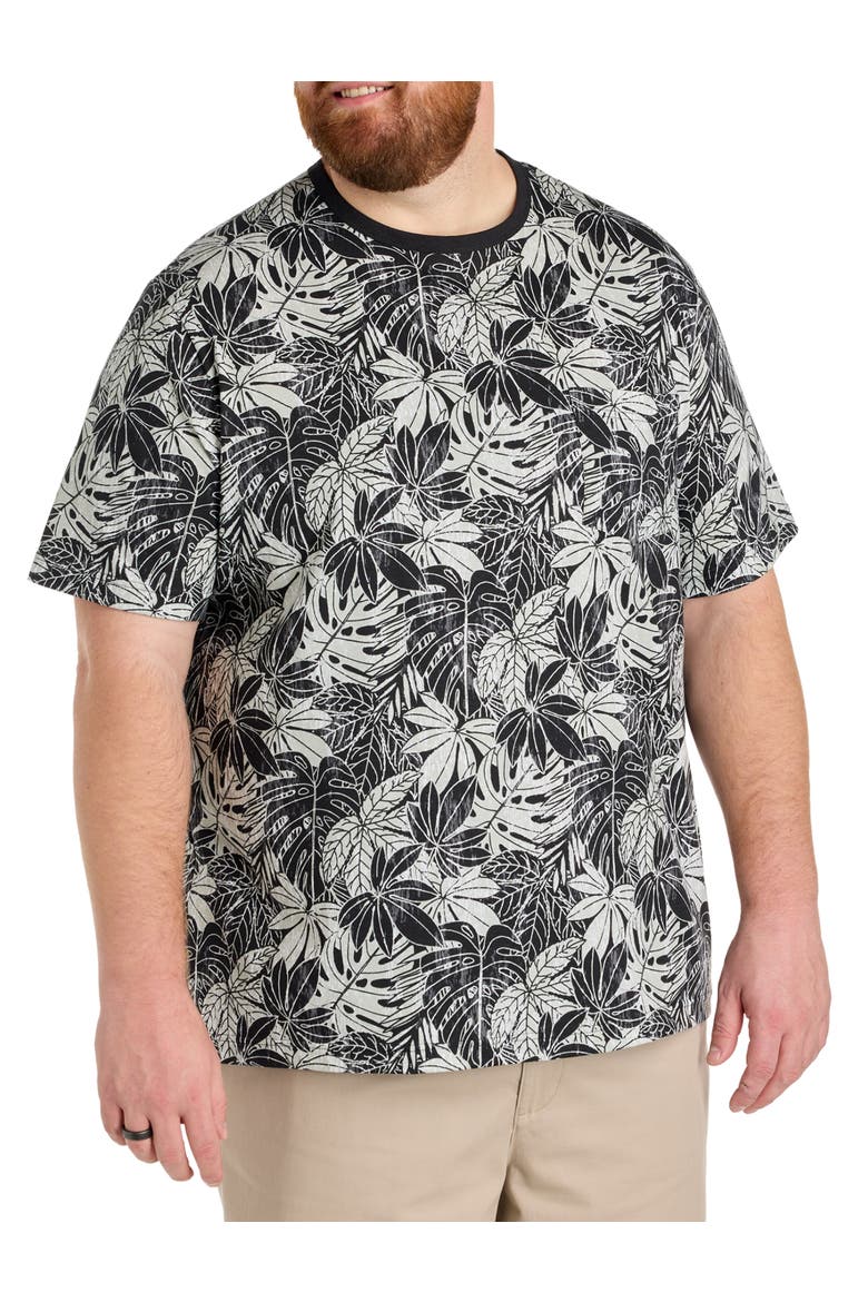 Big & Tall Moisture-Wicking Leaf Print Pocket T-Shirt, Main, color, BLACK