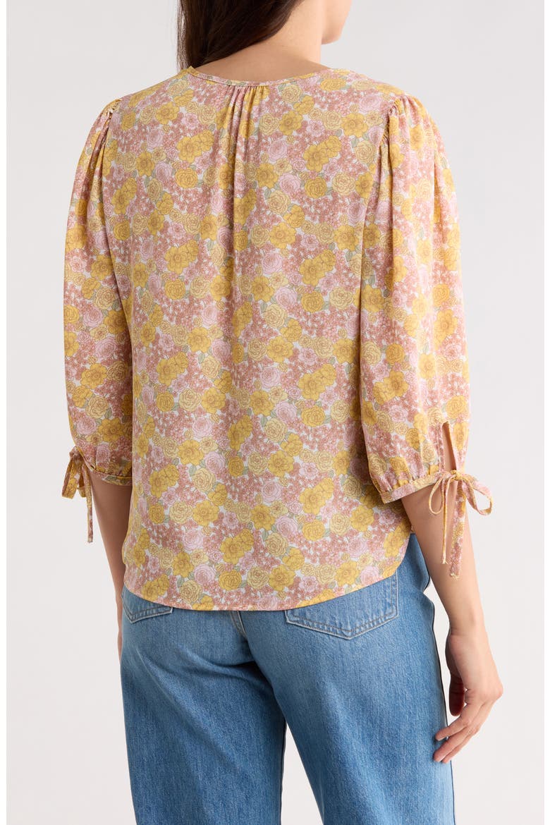 Tie Cuff Floral Top, Alternate, color, YELLOW