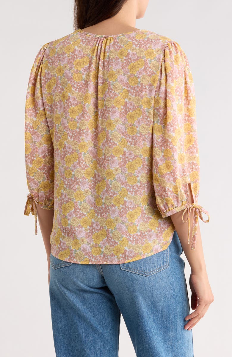 Renee C Tie Cuff Floral Top, Alternate, color, Yellow