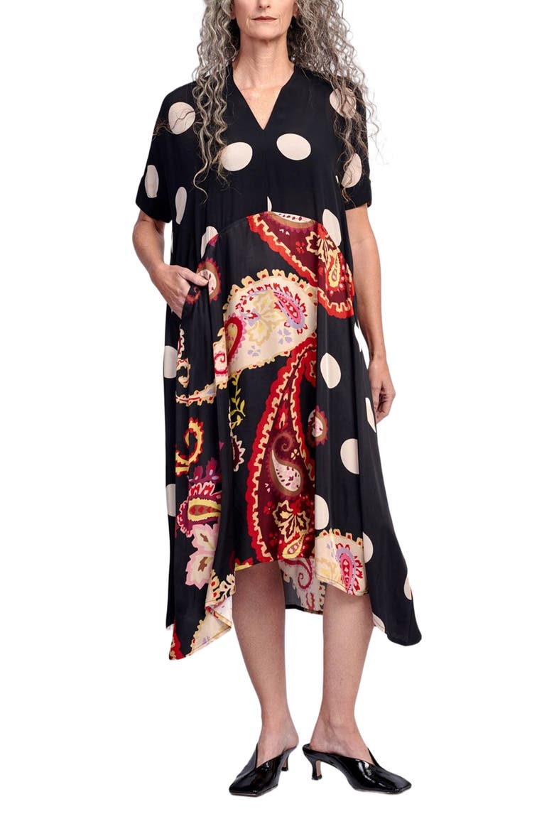 Fiesta mixed print V-neck midi dress, Alternate, color, Black Paisley Print