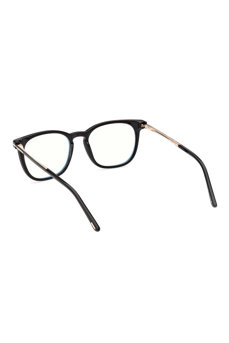 52mm Square Blue Light Blocking Glasses, Alternate, color, SHINY BLACK ROSE GOLD T LOGO