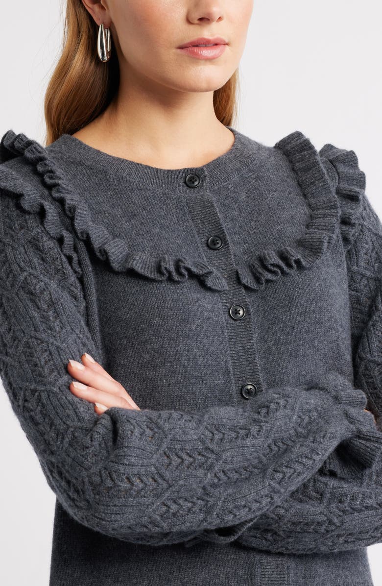Treasure & Bond Pointelle Ruffle Wool & Cashmere Cardigan, Alternate, color, Grey Dark Charcoal Heather
