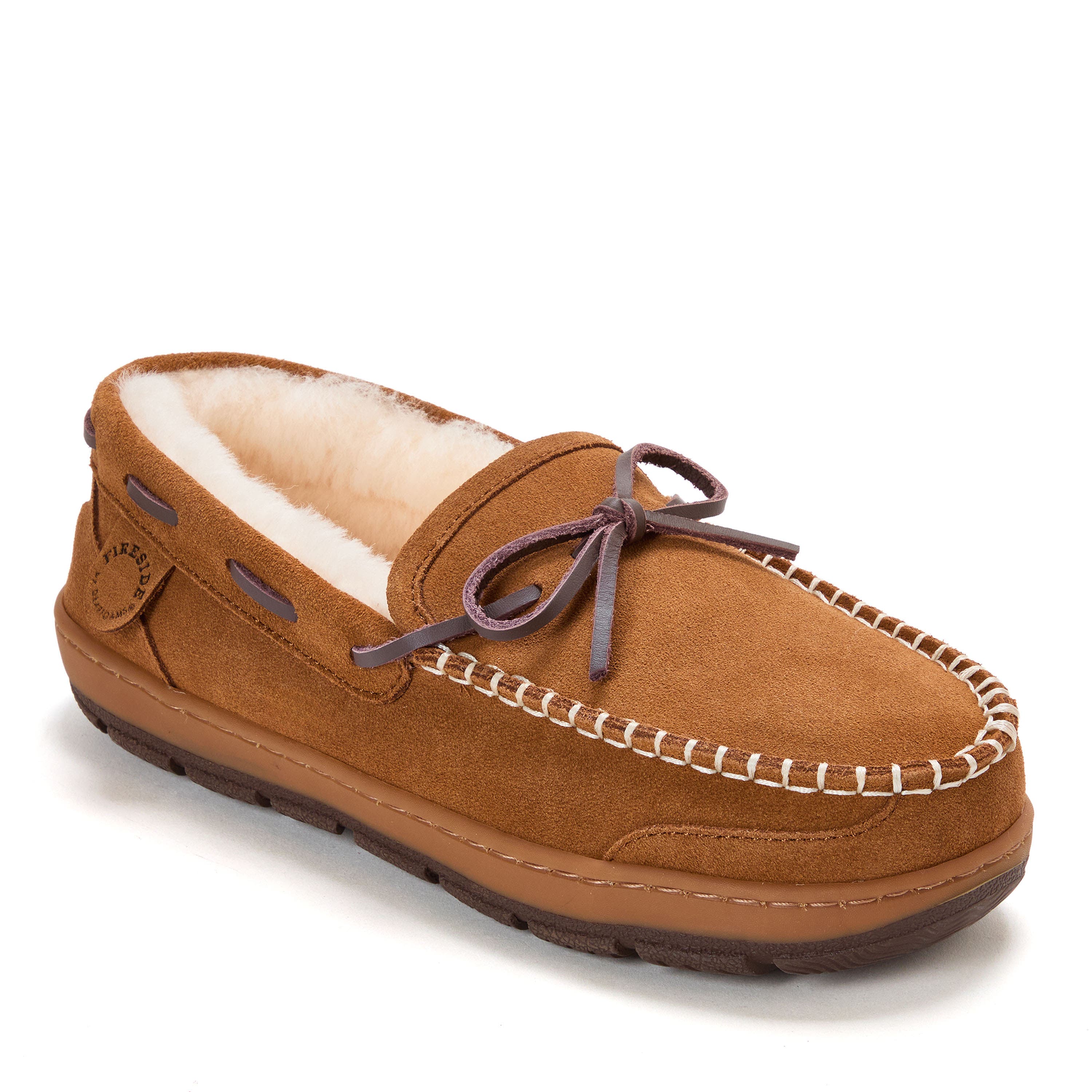 DEARFOAMS Fireside Forster Genuine Shearling Moccasin, Main, color, Chestnut