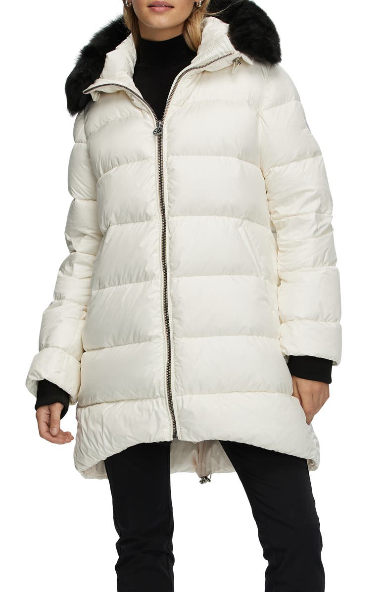 GORSKI Apres-Ski Horizontal Jacket with Detachable Genuine Shearling Hood Trim, Alternate, color, Ivory/Black