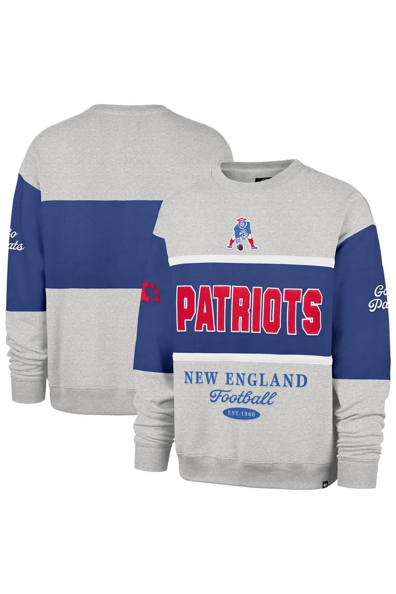 Men's '47 Royal/Heather Gray New England Patriots Blockfield Maximalist Sweatshirt, Main, color, Royal