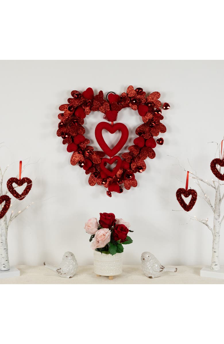 Northlight Heart Shaped Glittered Valentine's Day Wreath - 22" - Red, Alternate, color, 