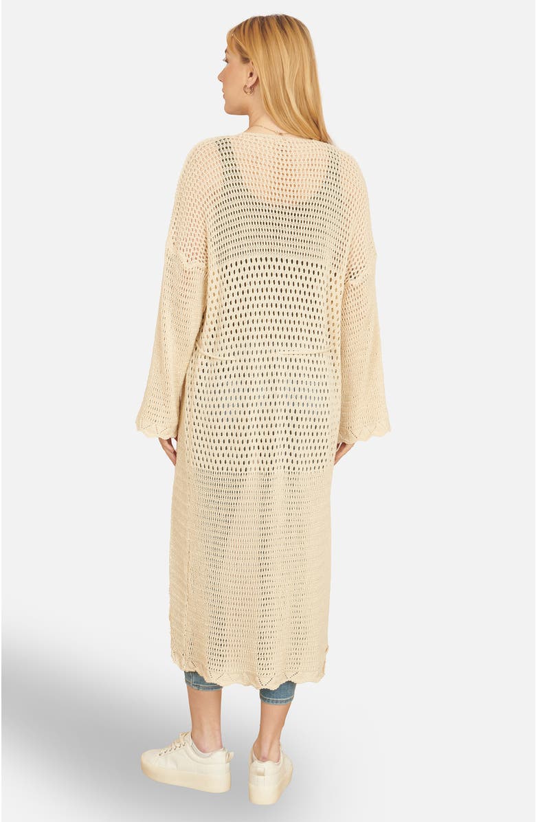Yumi Crochet Long Line Cardigan, Alternate, color, Beige