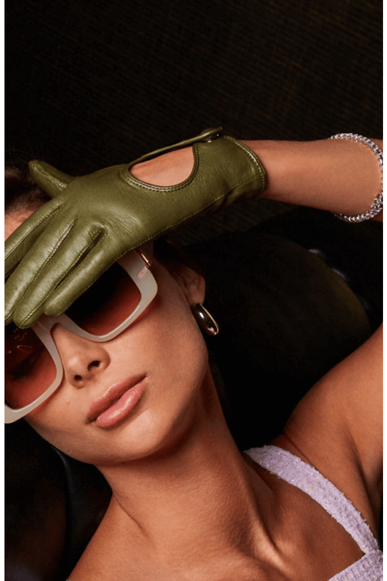Women's Leather Driving Gloves, Alternate, color, Verde