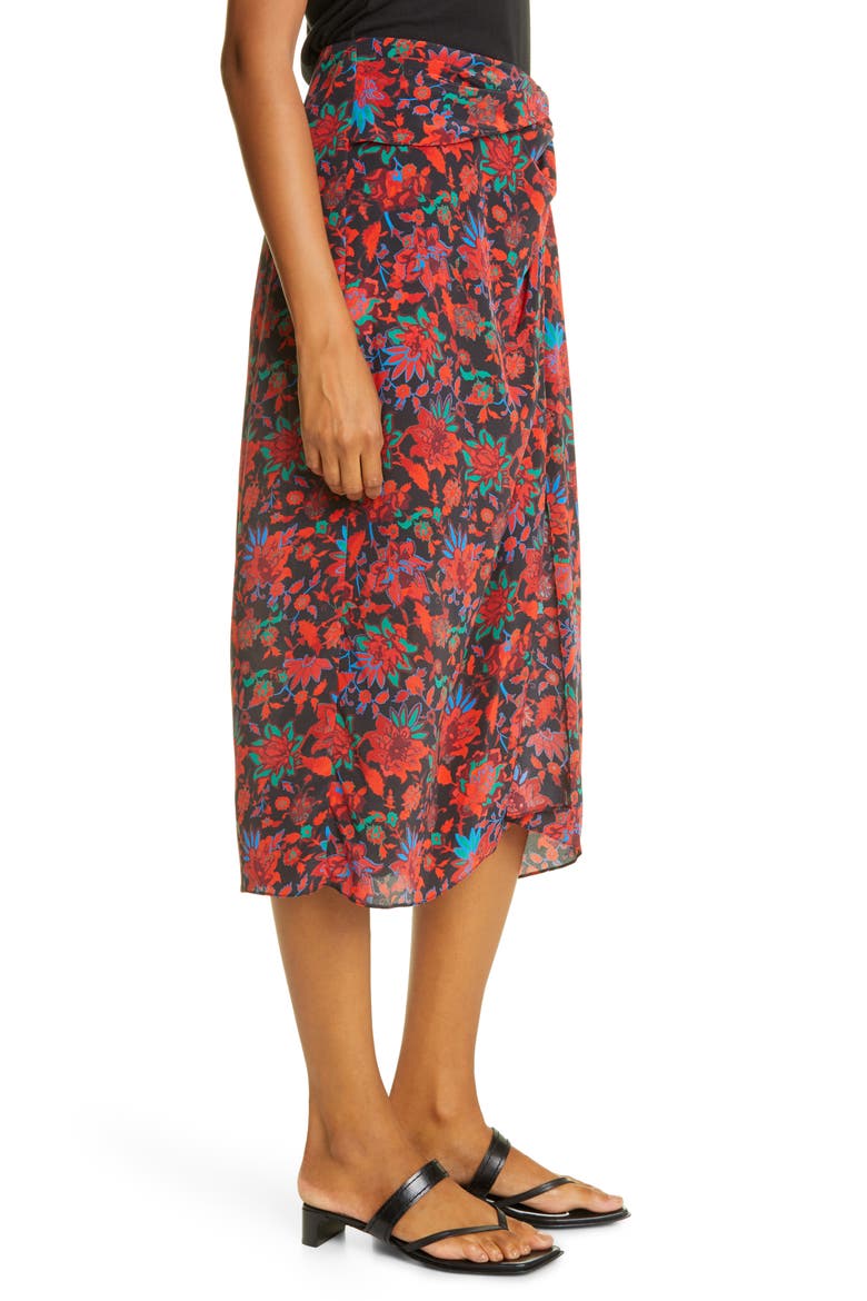 Amber Silk Midi Skirt, Alternate, color, REDMULT