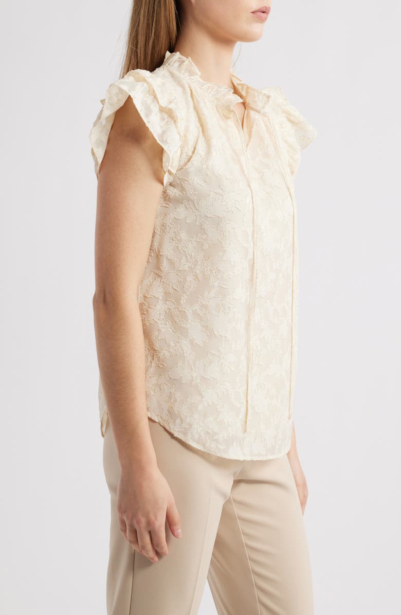 Anne Klein Ruffle Sleeve Tie Neck Jacquard Top, Alternate, color, 