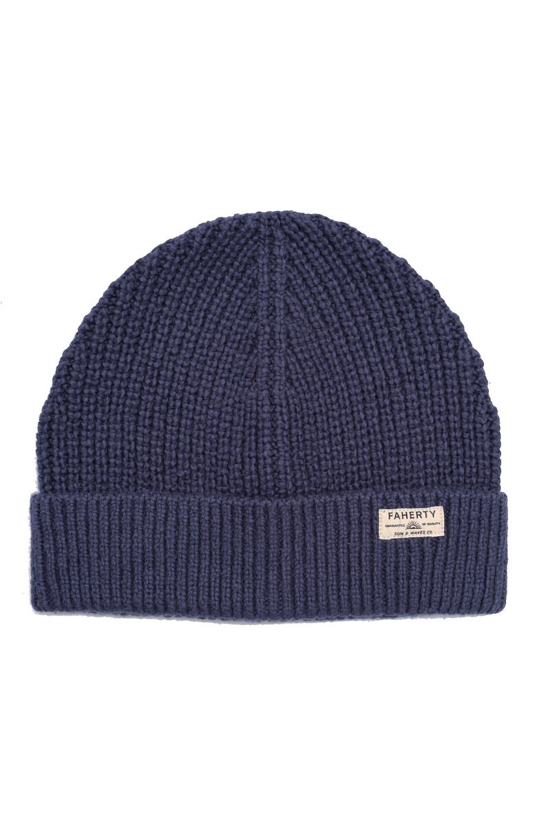 Faherty Heirloom Cotton Beanie, Main, color, Navy