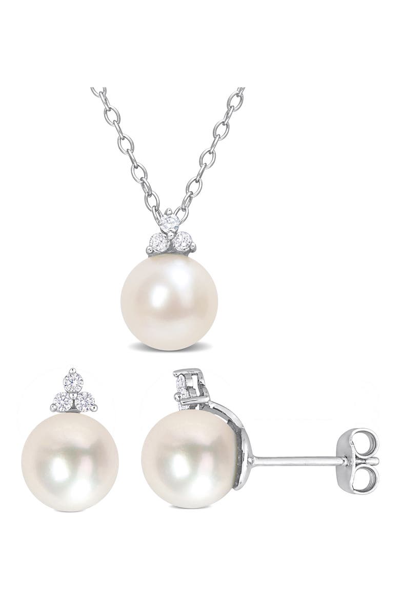 Cultured Freshwater Pearl & Diamond Pendant Necklace - 0.1ct., Main, color, SILVER/ PEARL