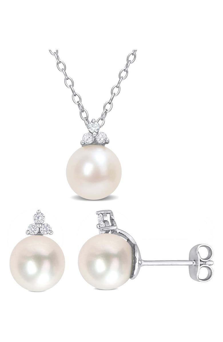 DELMAR Cultured Freshwater Pearl & Diamond Pendant Necklace - 0.1ct., Main, color, Silver/ Pearl