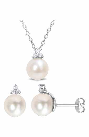 Cultured Freshwater Pearl & Diamond Pendant Necklace - 0.1ct.