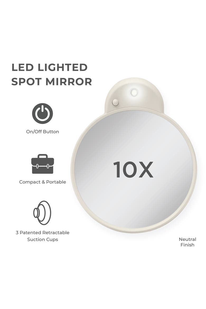 Lighted Compact Mirror with 10X Magnification & Retractable Suction Cups, Alternate, color, Neutral