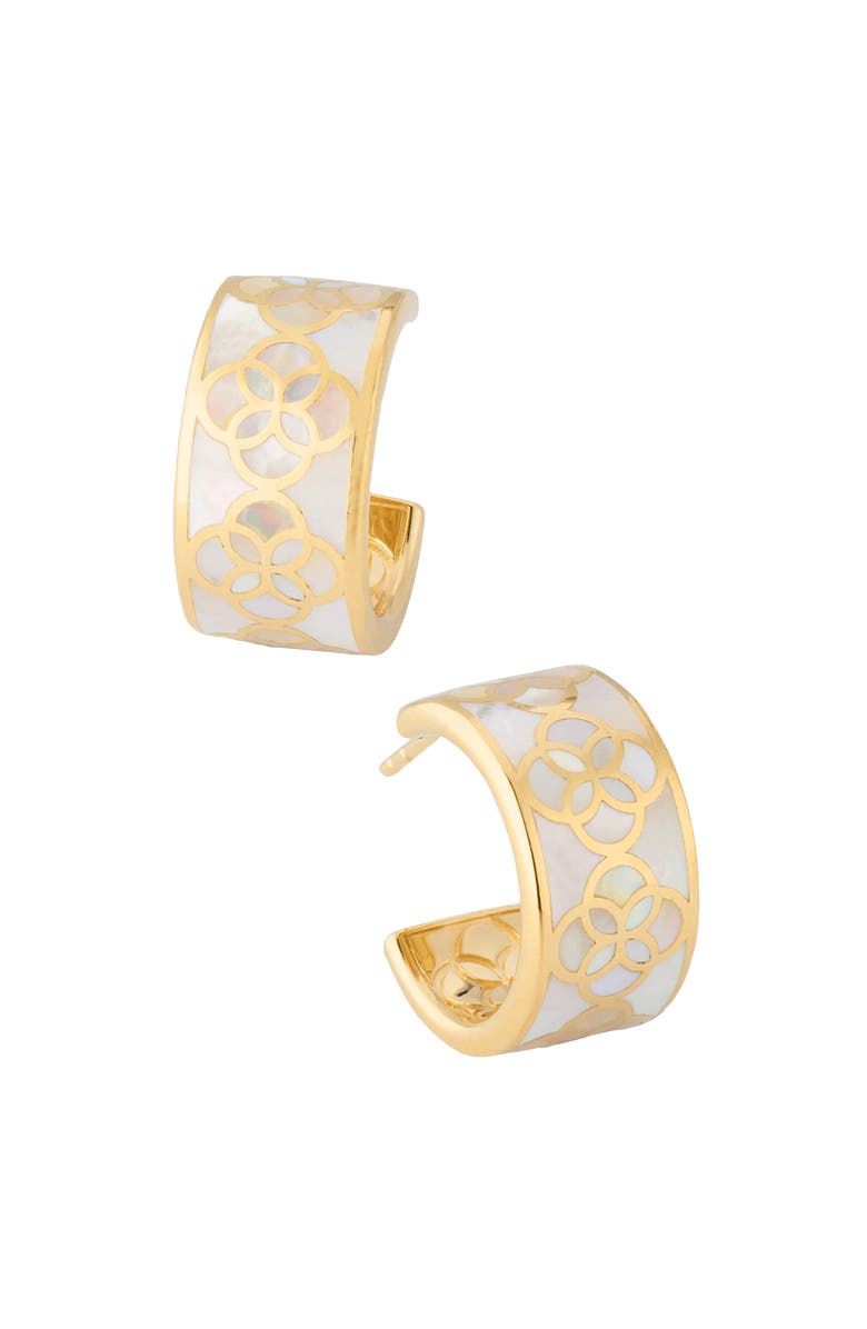 Jan Leslie Petal Gemstone With 18K Gold Overlay Sterling Huggie Earring, Main, color, White
