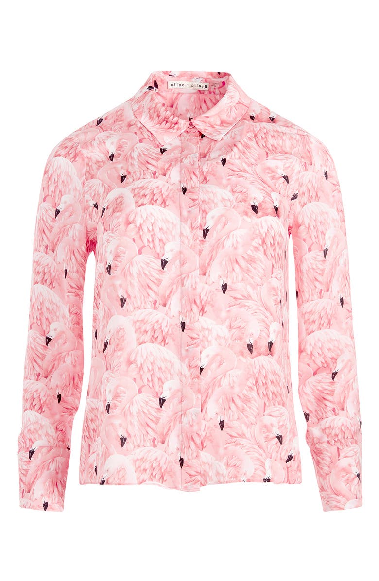 Alice + Olivia Willa Flamingo Print Blouse, Alternate, color,