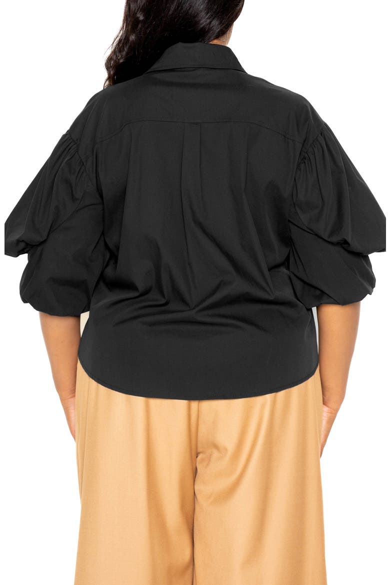 Puff Sleeve Cotton Blend Button-Up Shirt, Alternate, color, BLACK