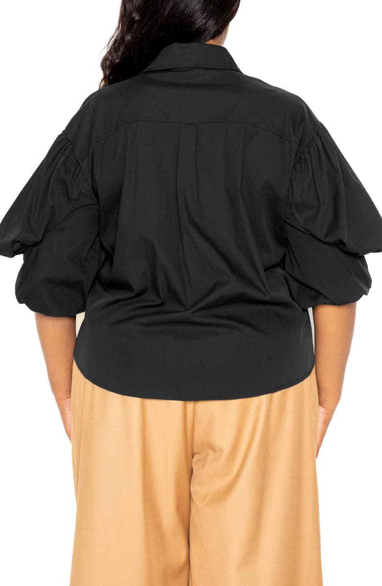 BUXOM COUTURE Puff Sleeve Cotton Blend Button-Up Shirt, Alternate, color,