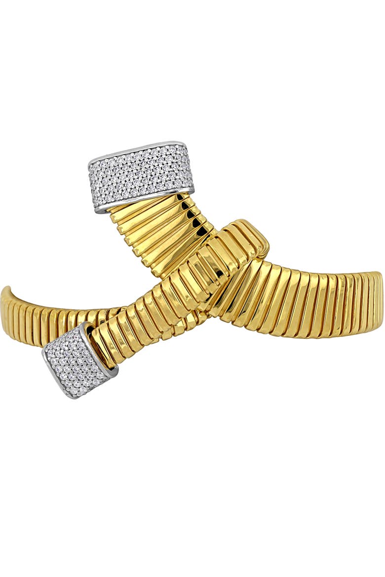 Cubic Zirconia Omega Folded Bangle Two-Tone, Alternate, color, Yellow-Plated