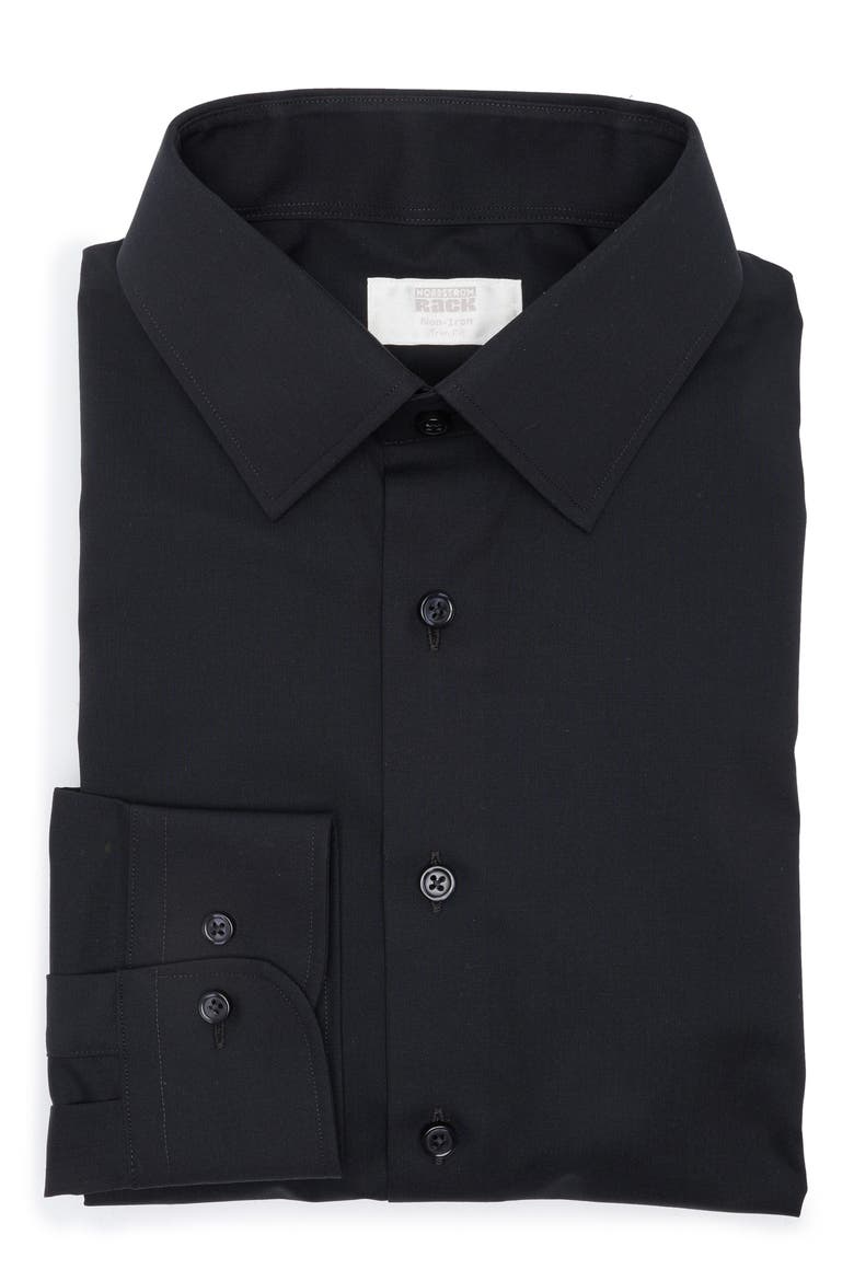 Trim Fit Solid Cotton Blend Dress Shirt, Alternate, color, BLACK