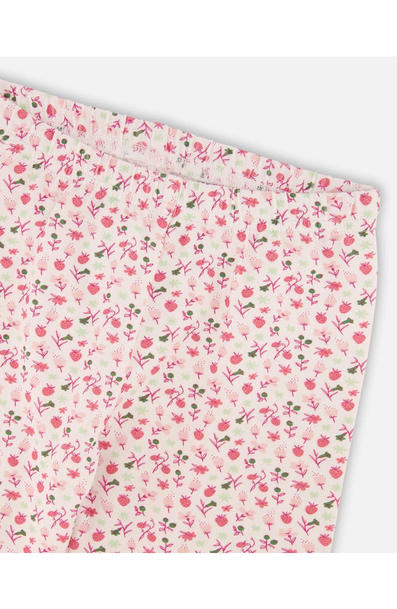Deux par Deux Little Girl's Printed Capri Legging Small Flowers On Cream Background, Alternate, color, 
