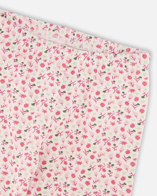 DEUX PAR DEUX DEUX PAR DEUX LITTLE GIRL'S PRINTED CAPRI LEGGING SMALL FLOWERS ON CREAM BACKGROUND