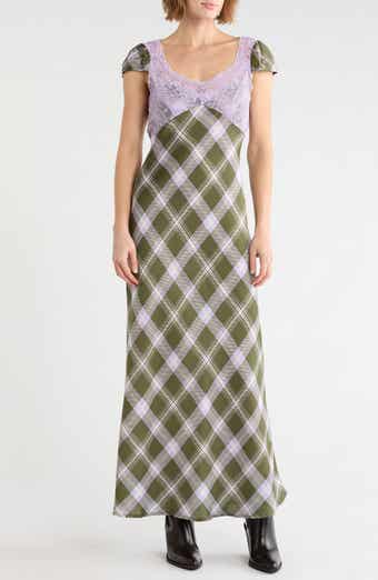 Lace Yoke Cutout Back Puff Sleeve Maxi Dress