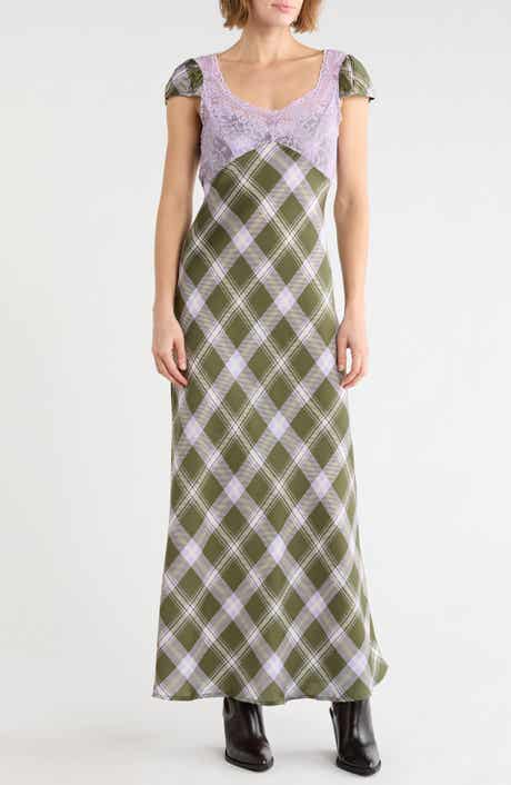 Lace Yoke Cutout Back Puff Sleeve Maxi Dress