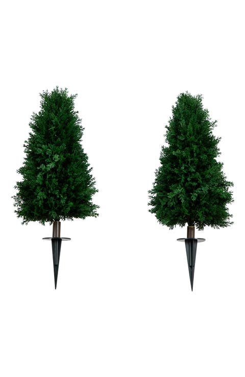 2.5-ft UV Resistant Artificial Cedar Plant with Integrated Ground Stake (Indoor/Outdoor) - Set of 2
