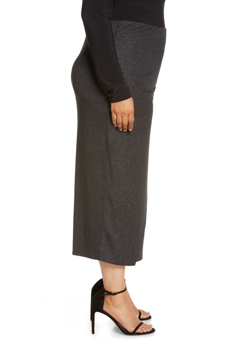 Draped Sparkle Midi Skirt, Alternate, color, BLACK