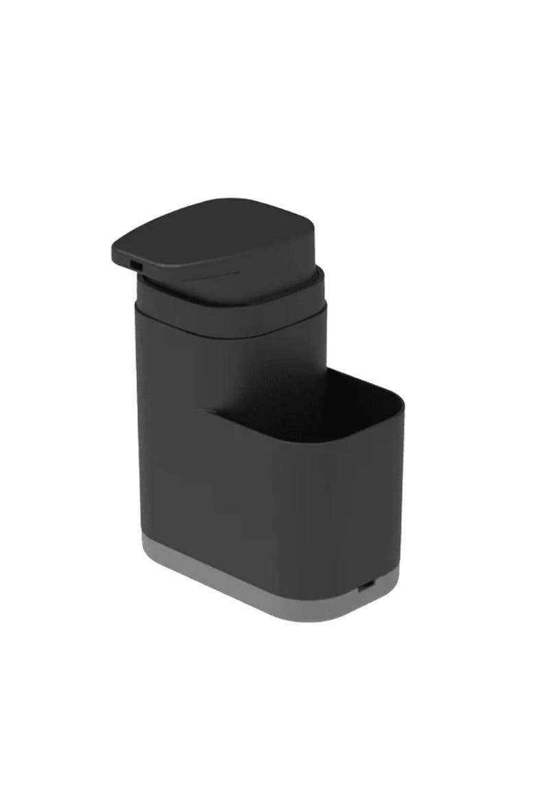 19 oz Clear Plastic Dish Soap Dispenser with Sponge Holder and Removable Tray, Main, color, Black