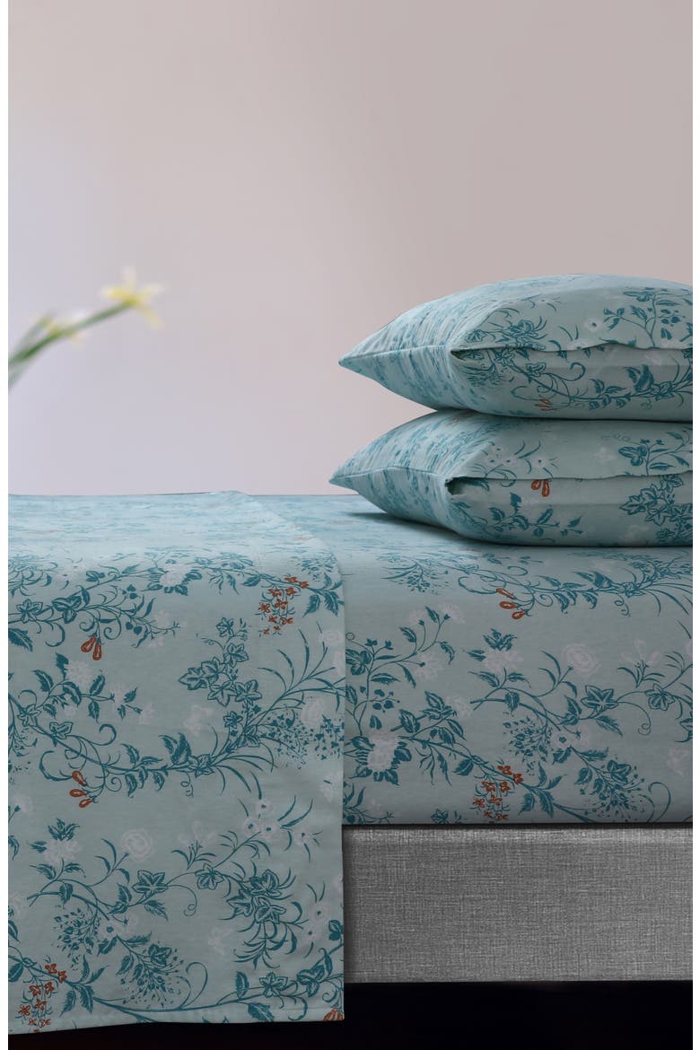 Katy Floral Cotton Flannel Sheet Set, Alternate, color, BLUE