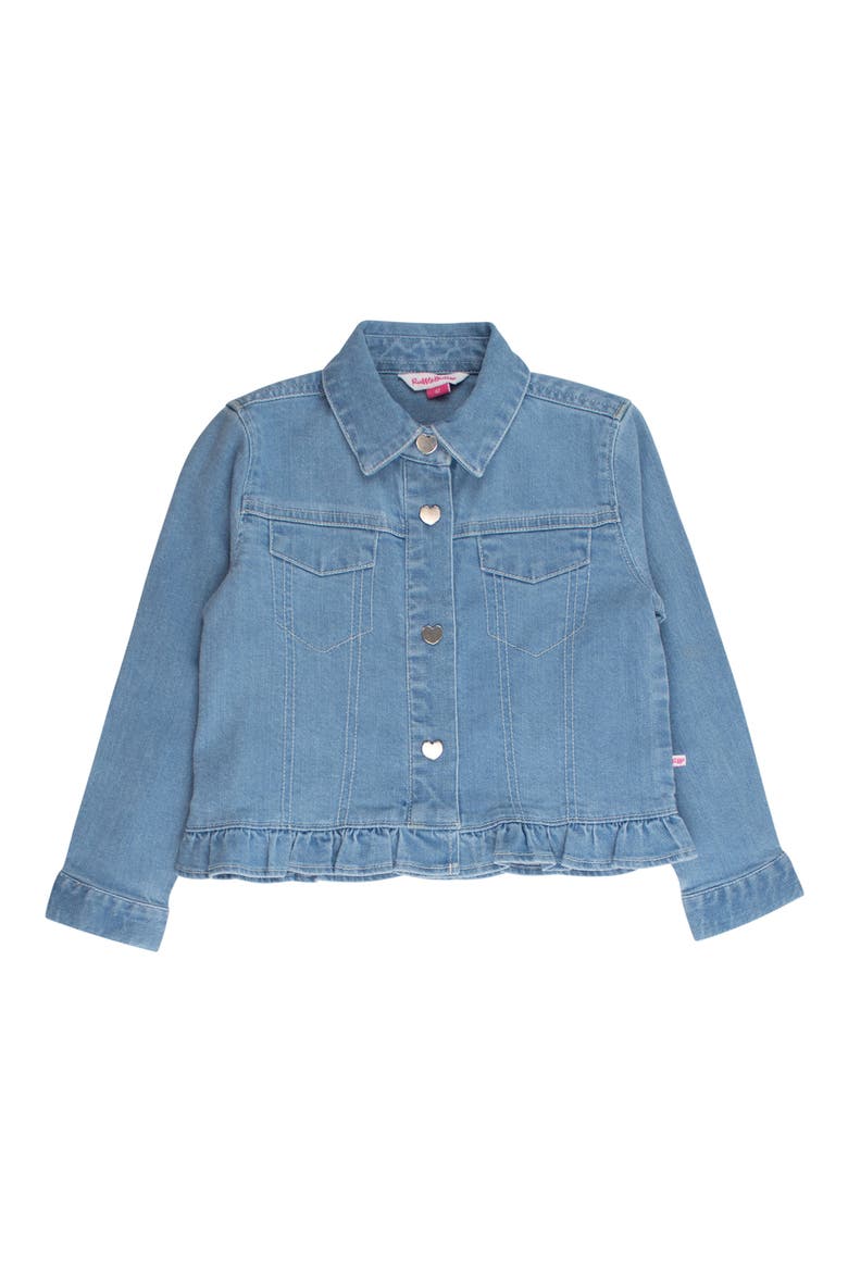 Kids' Ruffle Hem Denim Jacket, Main, color, BLUE