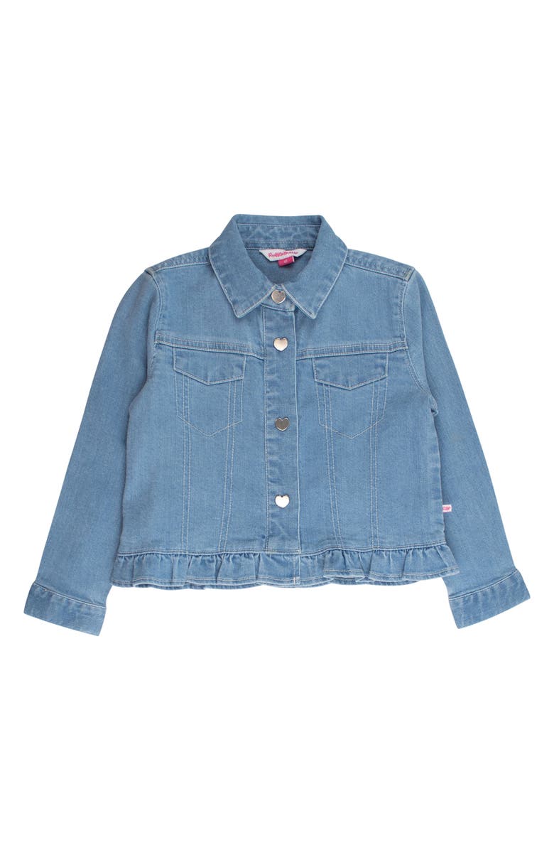RuffleButts Kids' Ruffle Hem Denim Jacket, Main, color, Blue