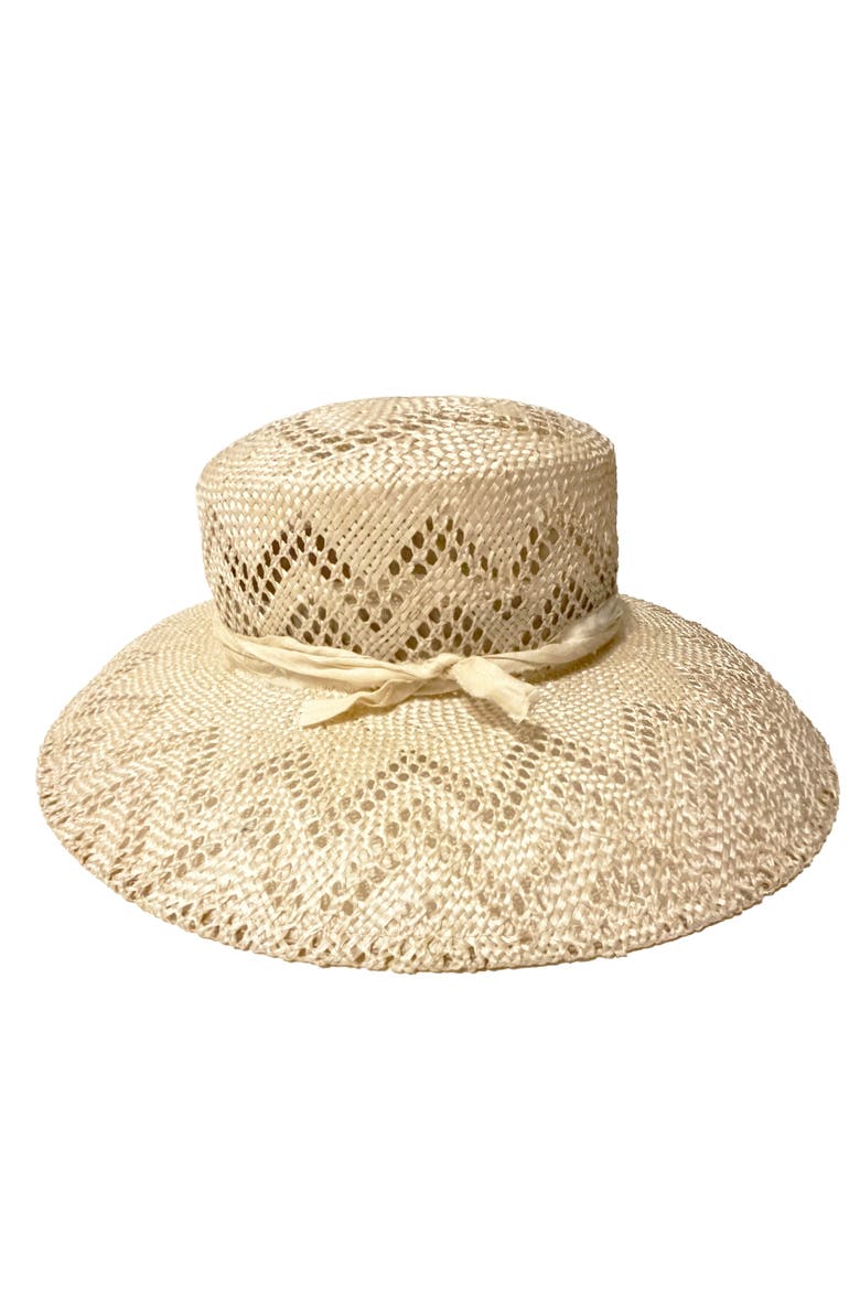 Audrey Open Weave Straw Hat, Main, color, Natural With Ivory Trim