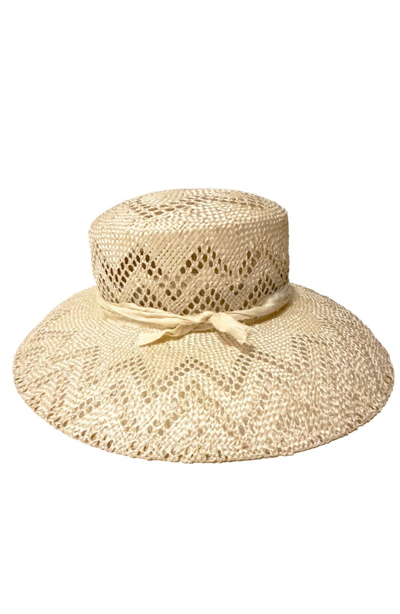 Binata Millinery Audrey Open Weave Straw Hat, Main, color, Natural With Ivory Trim