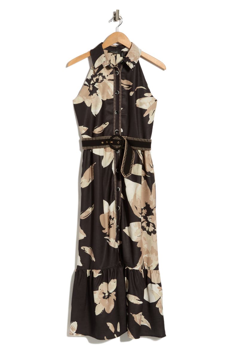 Crosshatch Floral Sleeveless Maxi Dress, Alternate, color, BLACK
