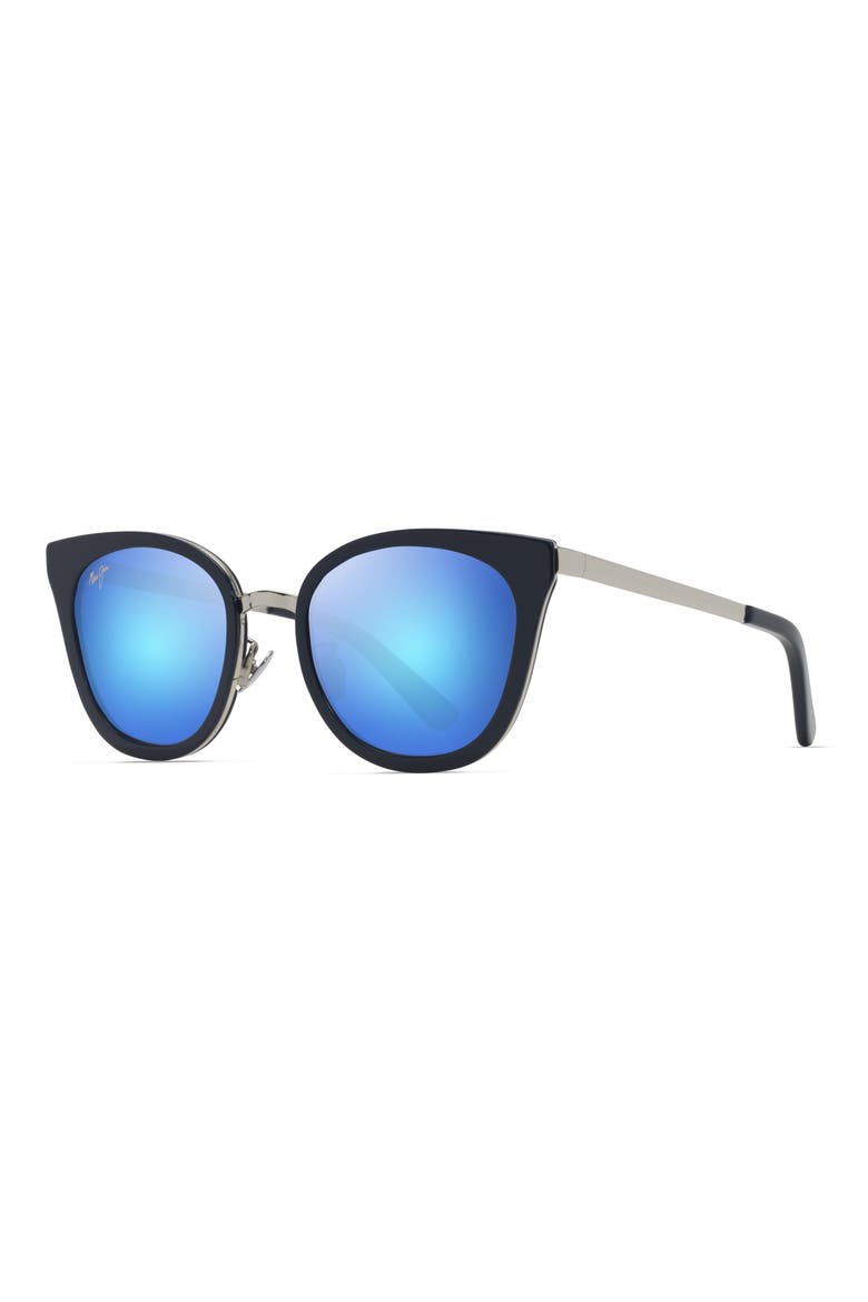 Wood Rose 50mm Polarized Cat Eye Sunglasses, Alternate, color, NAVY WITH SILVER