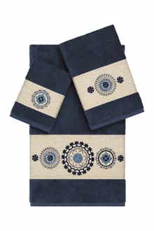 Linum Home Textiles Isabelle 3-Piece Embellished Towel Set - Midnight Blue