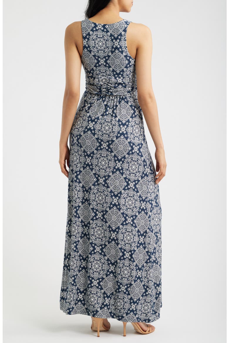 Ruched Empire Waist Maxi Dress, Alternate, color, NAVY/ IVORY