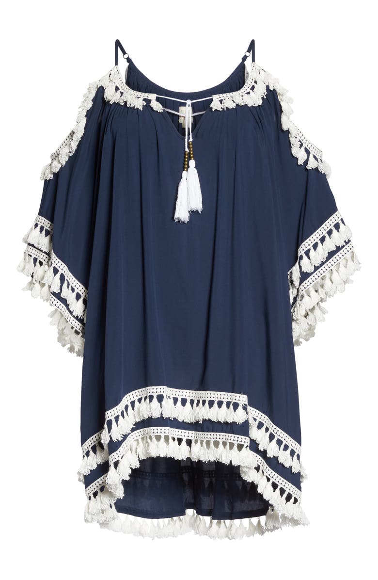 Surf Gypsy Tassled Cold Shoulder Cover-Up Tunic, Alternate, color, 