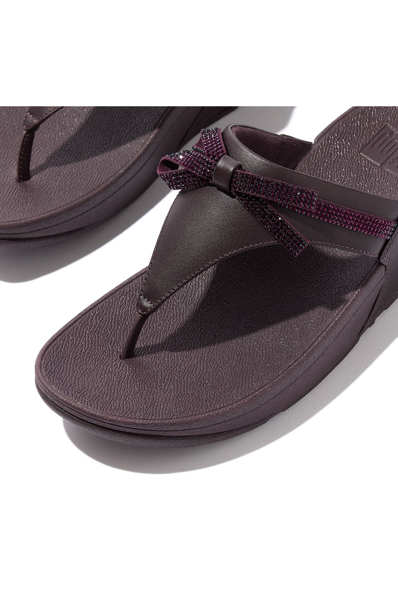 Lulu Glitz Bow Post Toe Wedge Sandal, Alternate, color, PLUMBERRY
