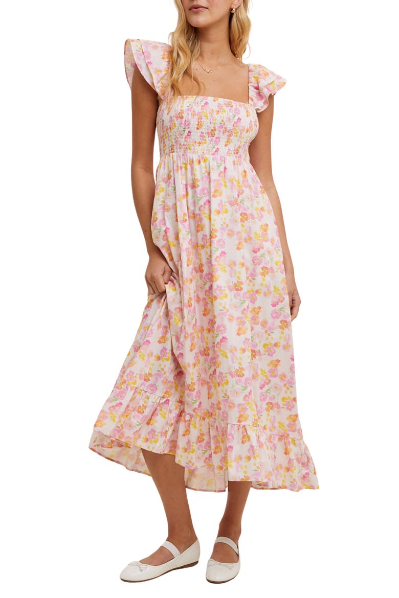 Floral Flutter Sleeve Maxi Dress, Main, color, PUNCH COMBO