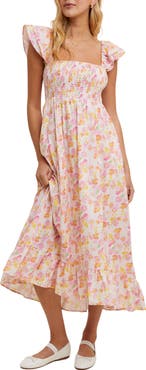 WISHLIST Floral Flutter Sleeve Maxi Dress