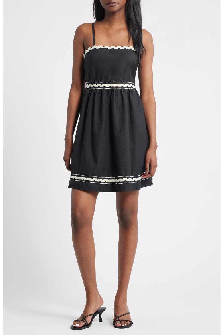 Rickrack Fit & Flare Minidress, Main, color, BLACK