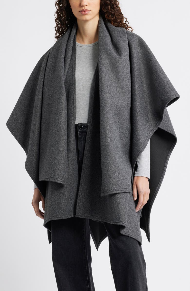 Nordstrom Doubleface Ruana with Attached Scarf, Alternate, color, Charcoal Grey- Black